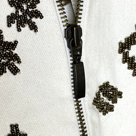 Chicos White Denim Embellished Bomber Jacket Aztec Southwestern NWT - Picture 5 of 10